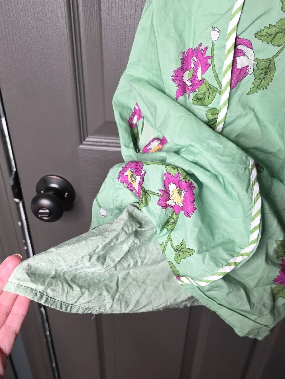 Entro Green Floral Peasant Dress with Puff Sleeves Size Small